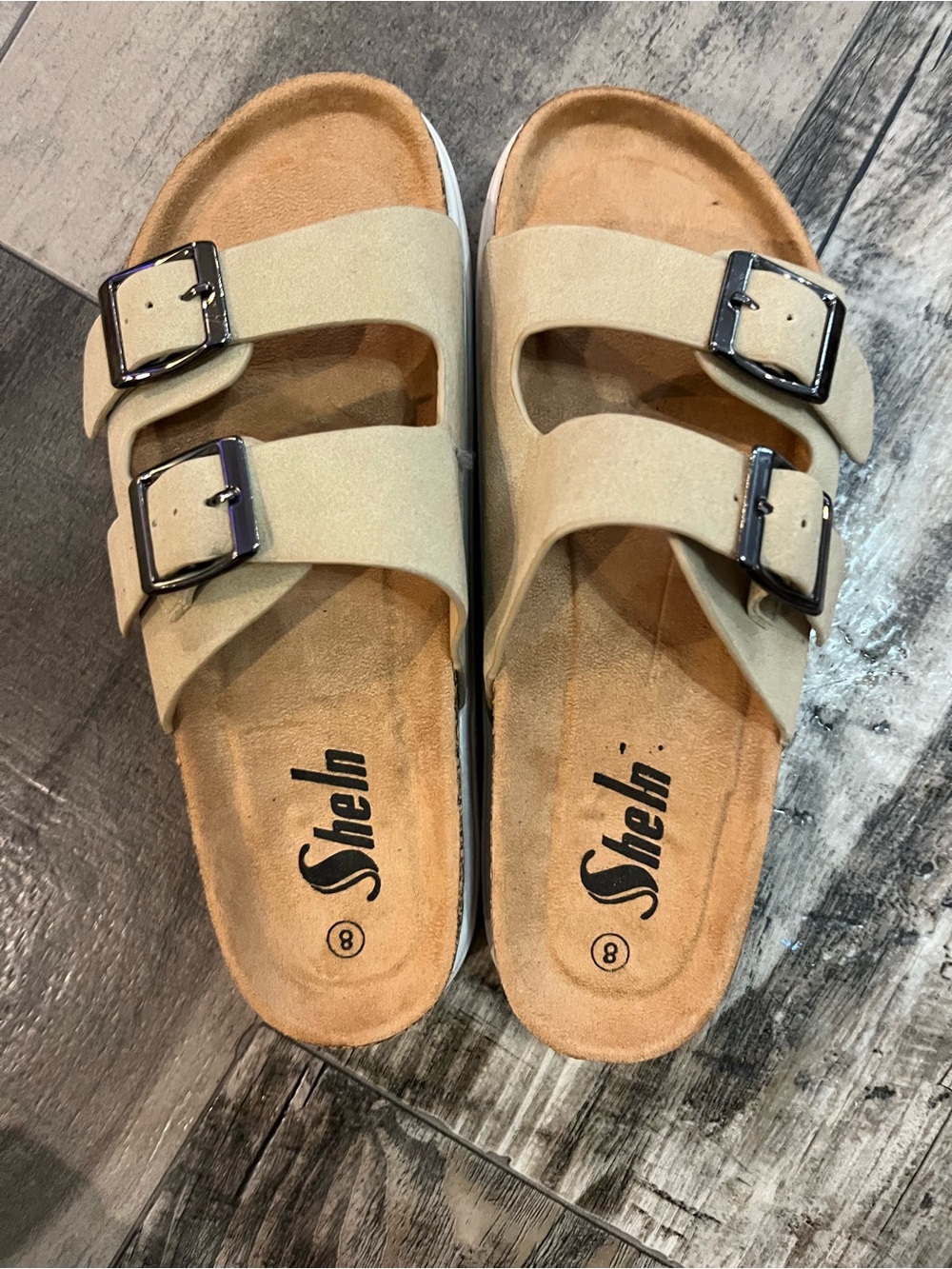 SHEIN Double Buckle Platform Slide Sandals Beige Women’s Size 8